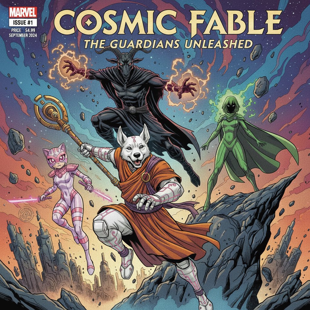 mechanical_monk's tweet image. while i&apos;m playing around with gemini imagen

you can feed it pfps of your favorite mutuals (at least those with consistent recognizable characters and color schemes) and ask it to make you a comic book cover, for example

i think this is neat