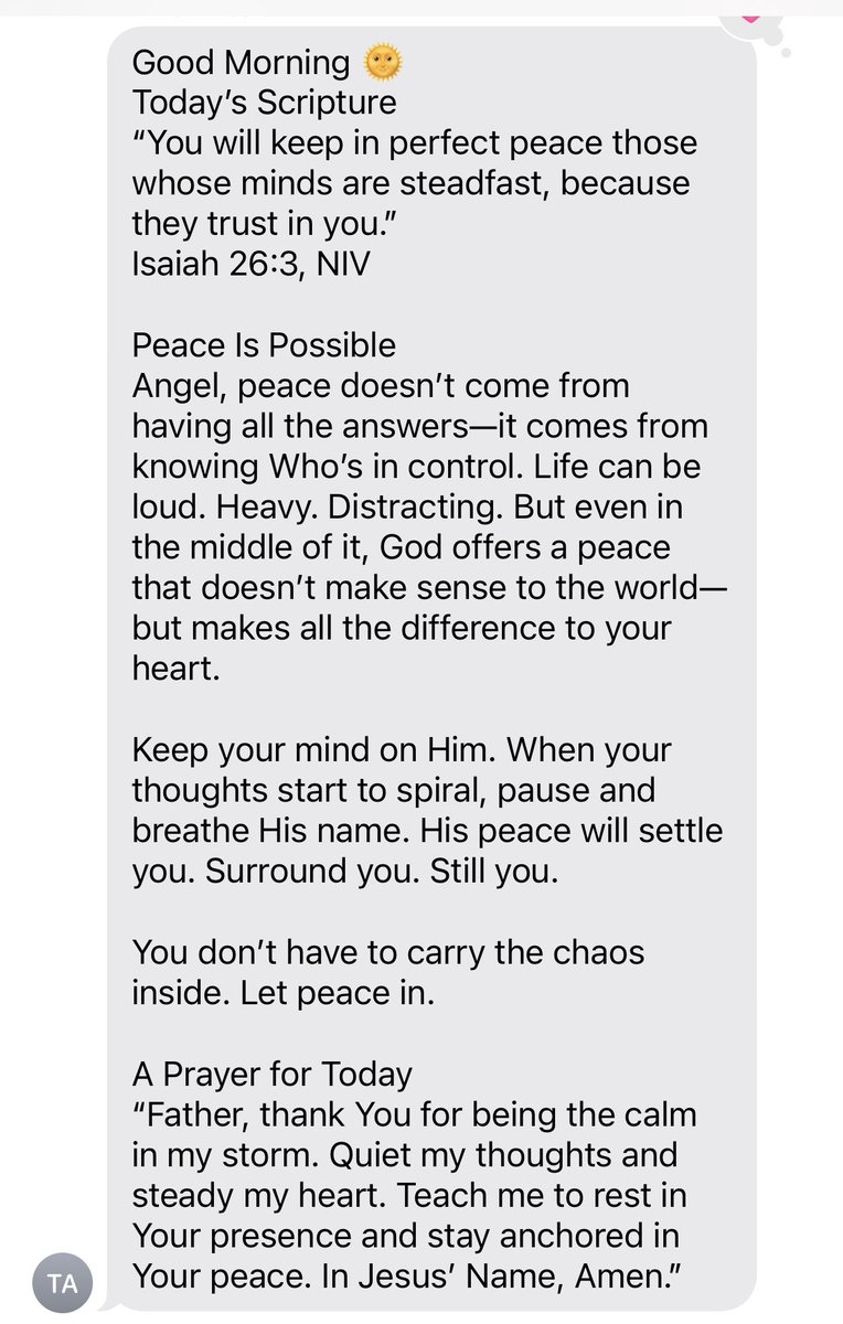Doc_SOAP's tweet image. My niece sends a prayer message every morning and I am so thankful for the gifts it brings. Today’s message was to remember that peace is possible.