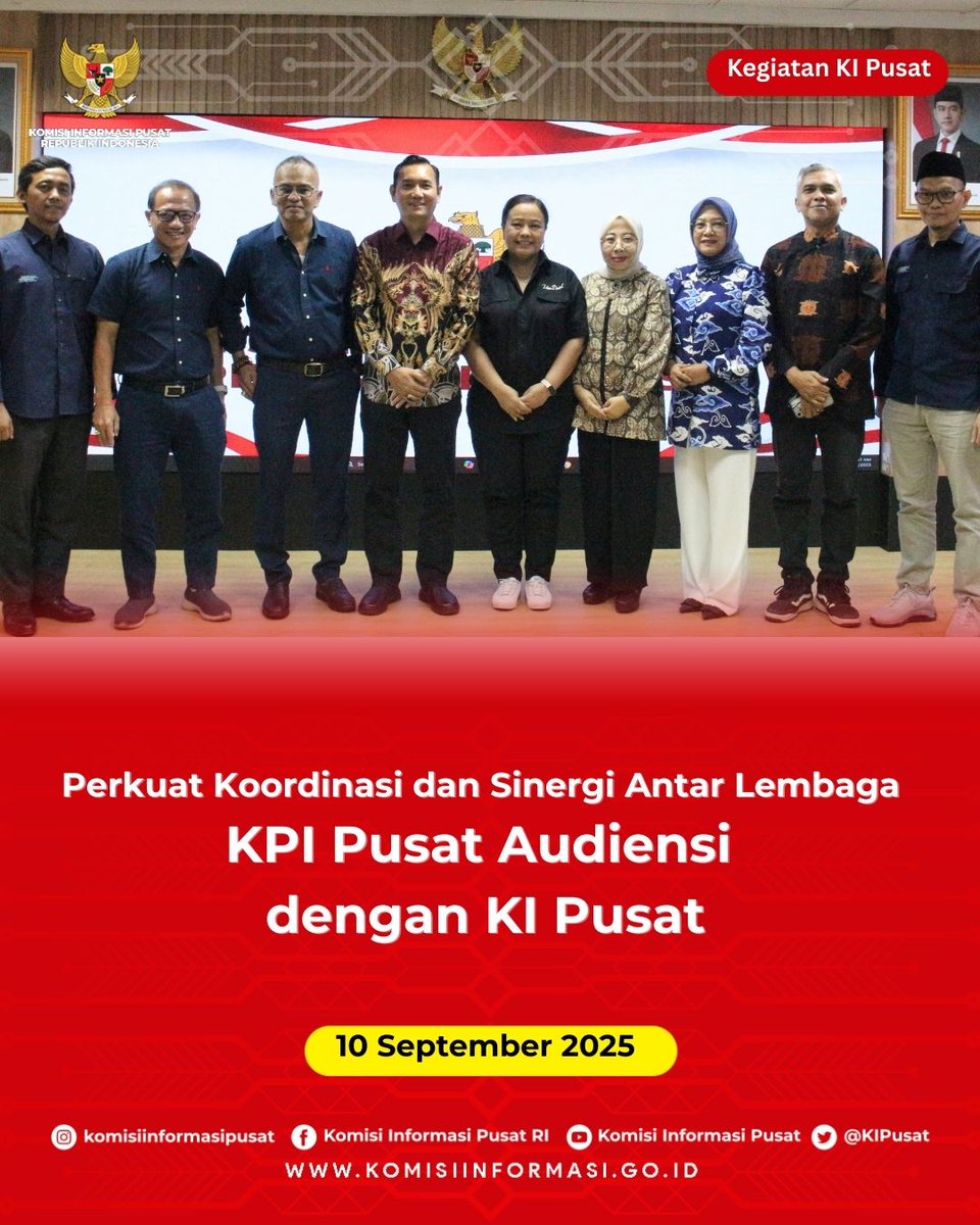 KIPusat's tweet image. Perkuat Koordinasi dan Sinergi Antar Lembaga, KPI Pusat audiensi dengan KI Pusat
Audiensi ini diterima oleh Komisioner KI Pusat Handoko Agung Saputro, Rospita Vici Paulyn, dan Gede Narayana. Hadir Ketua KPI Pusat Ubaidillah beserta jajarannya. 

#Audiensi
#KIPusat
#KPIPusat