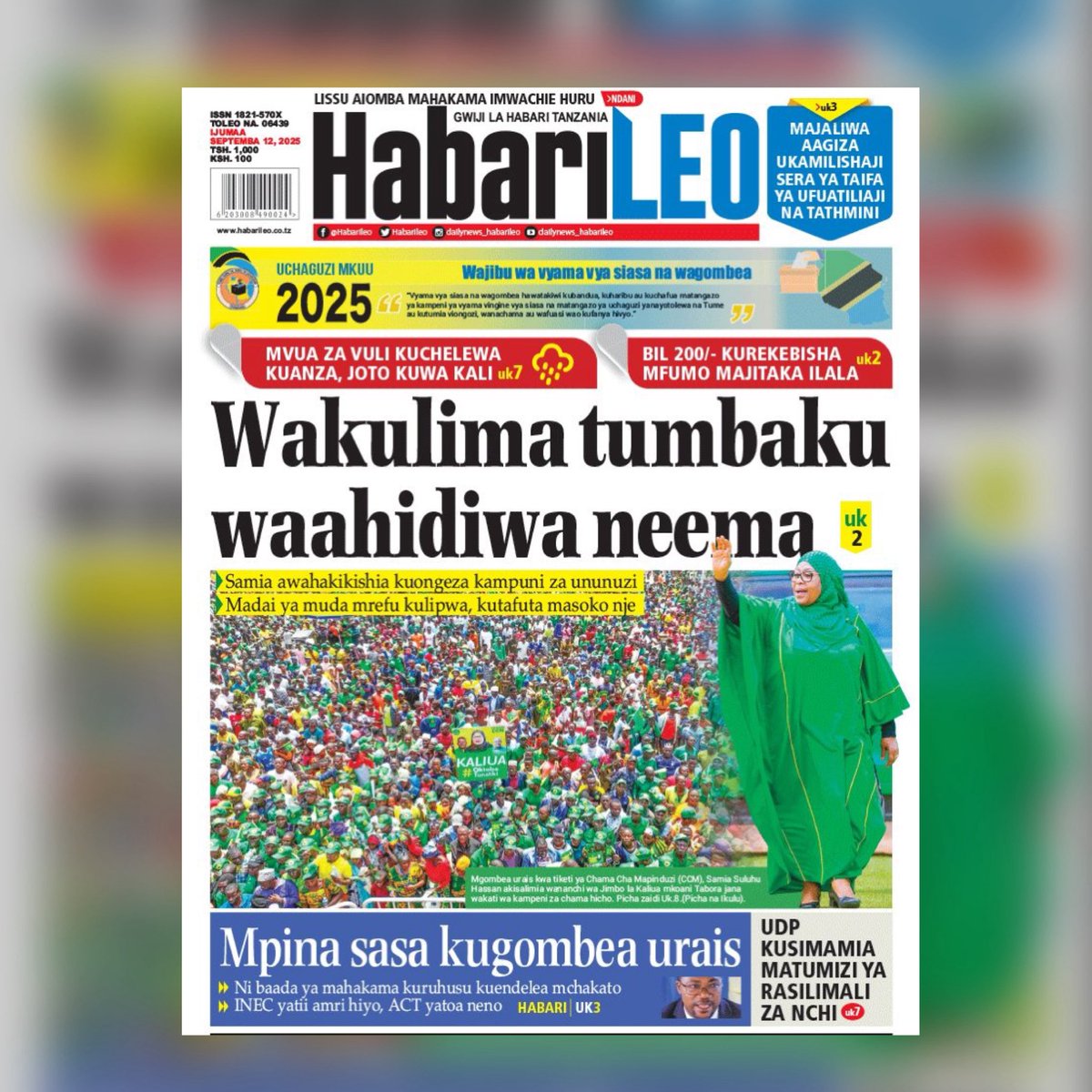 Kurasa za mbele za Magazeti ya Tanzania leo Ijumaa Septemba 12, 2025.