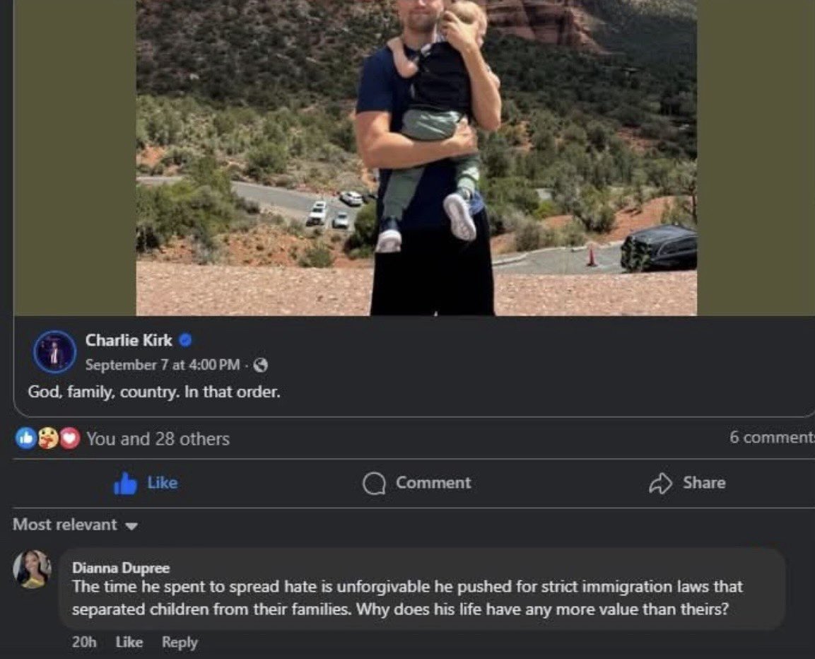 Anarseldain's tweet image. I don’t think it’s appropriate for a member of @usairforce to be celebrating the death of Charlie Kirk. I hope @PeteHegseth @SecWar sees.