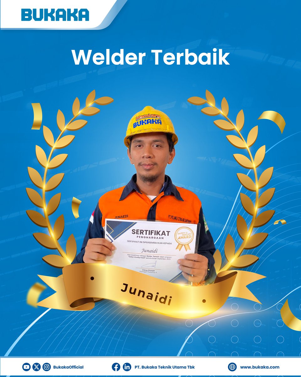 𝗦𝗮𝗳𝗲𝘁𝘆 &amp; 𝗤𝘂𝗮𝗹𝗶𝘁𝘆 𝗔𝘄𝗮𝗿𝗱𝘀 - 𝗦𝗛𝗢𝗣 𝗔
(𝗦𝗲𝗽𝘁 𝟮𝟬𝟮𝟱)

Mari kita terus jadikan safety sebagai kebiasaan, quality sebagai budaya. Karena setiap langkah kecil menjaga keselamatan dan mutu adalah kontribusi besar untuk masa depan Bukaka. 

#Bukaka #SafetyFirst