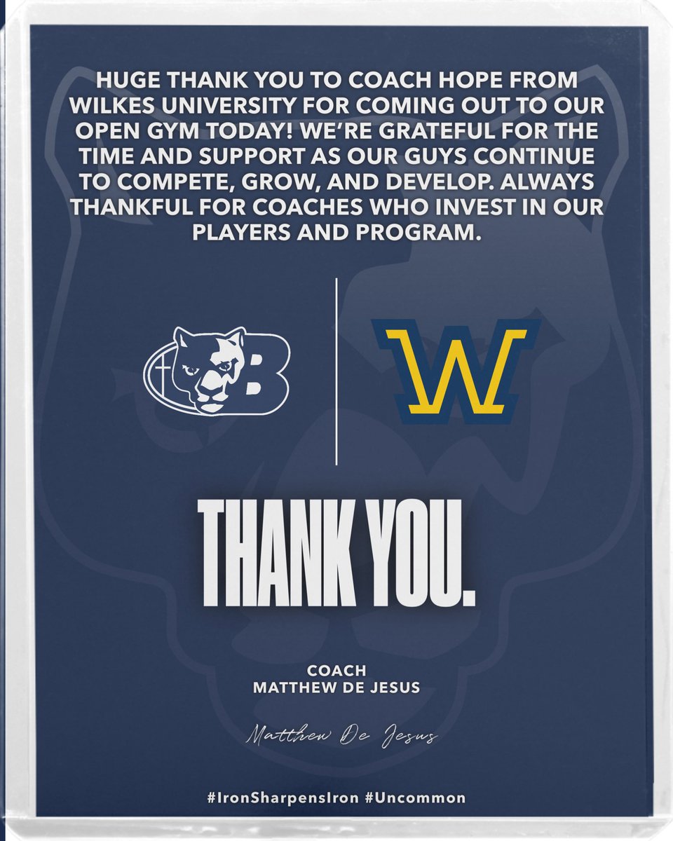 Huge thank you to Coach Hope from Wilkes University for coming out to our open gym today! We’re grateful for the time and support as our guys continue to compete, grow, and develop. Always thankful for coaches who invest in our players and program. #IronSharpensIron⚔️ #Uncommon