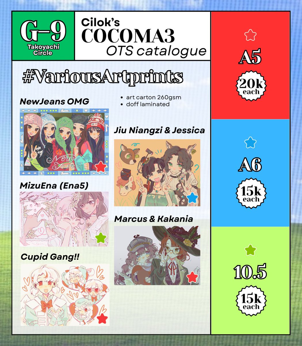 [💖&amp; 🔄 are appreciated]

H-1 #COCOMA3 AND HERE’S MY OTS CATALOGUE YIPEYY 😭✊

📍: takoyachi circle @ G-9 
🗓️ Saturday, 13 September 2025
🍀 Fandom: ALNST, dandadan, R1999, PRSK, love bullet

#COCOMA3CATALOGUE