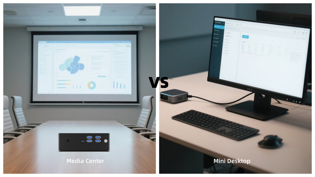 Wdongwd's tweet image. Comparison of interface configuration and positioning differences between mini PC and media center  #minipc #minidesktop #mediacenter #Similaritiesanddifferences #interface #positioning