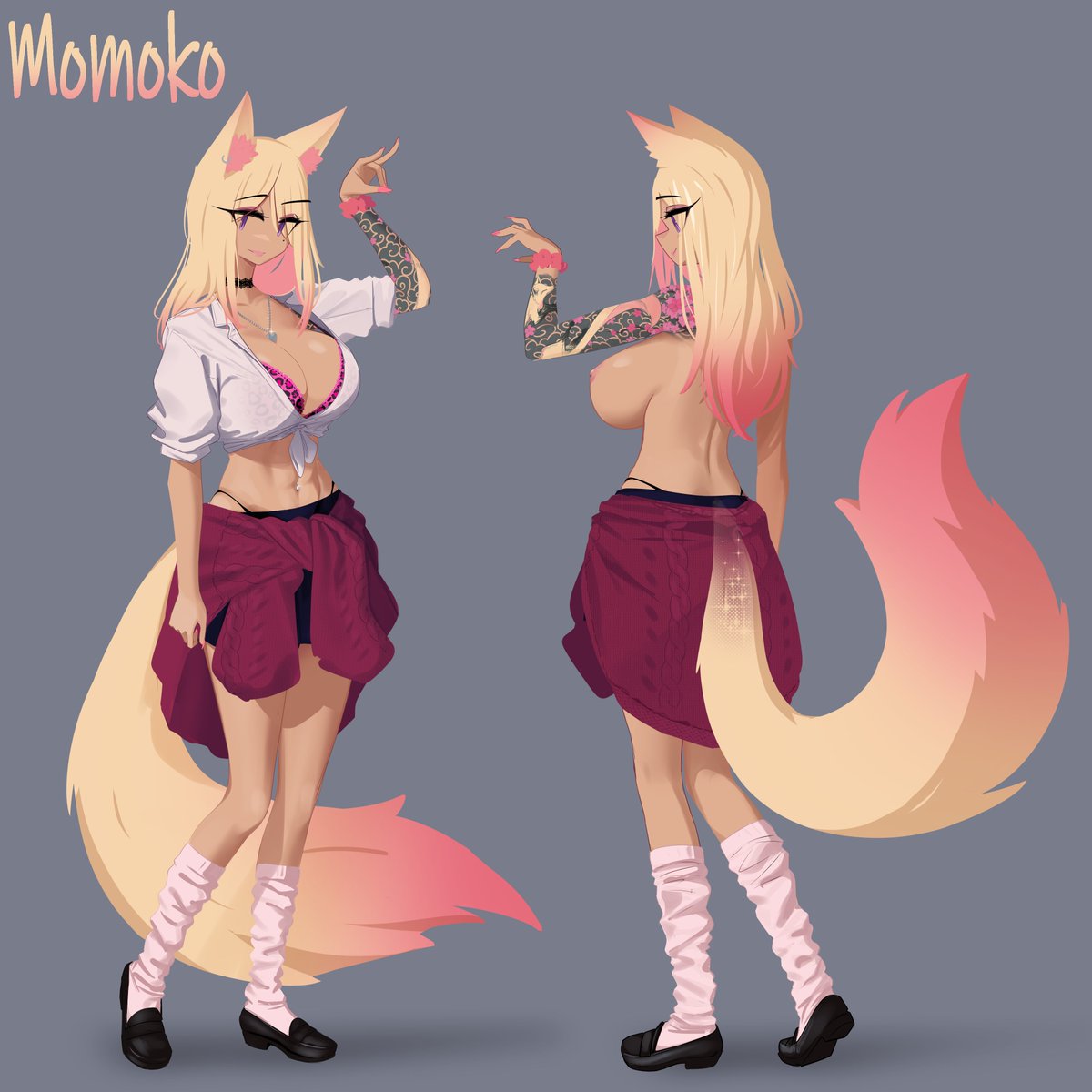 I present to you: my first OC, Momoko!

Very tall, teasing, and playful, this lady will MAKE you feel small. And you're gonna like it.

I do have more details for her, but my notes are still a haphazard mess so that will have to wait.

Art drawn my my amazing friend <a href="/IwillSunder/">IWillSunder COMMS CLOSED</a>