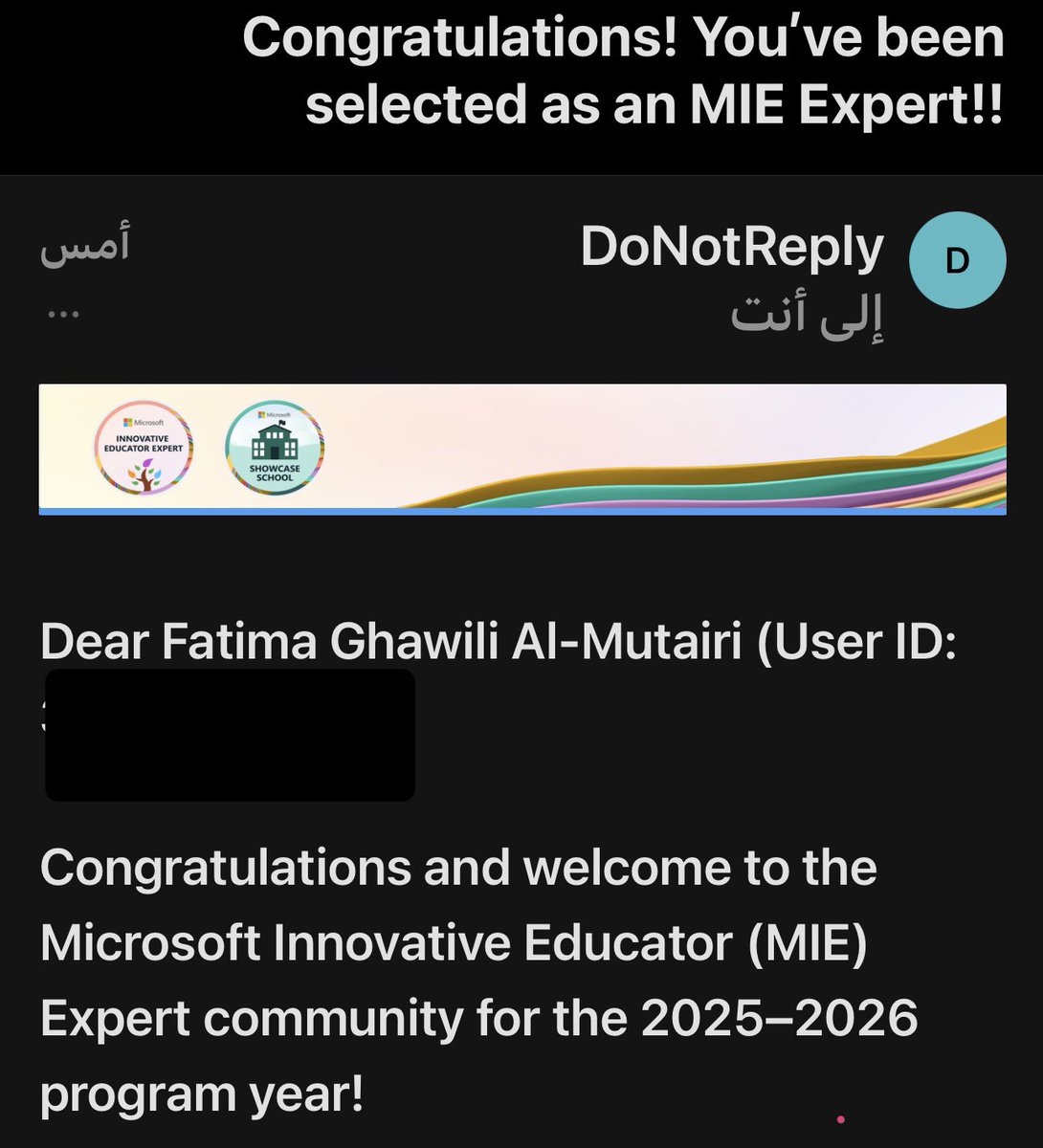 2234Ftoo's tweet photo. #انجاز🎖️
ولله الحمد والشكر تم اختياري #خبير_مايكروسوفت_للتعلم_الابداعي 
لعام 2025-2026 
للمرة السادسة على التوالي  
شكراً لشركاء النجاح🏆✨
#MIEExpert #Microsoft 
@MOE_MDI 
@Microsoft_Saudi @MicrosoftEduSA @abeermehdar 
@moe_gov_sa https://t.co/quswQqrS2P