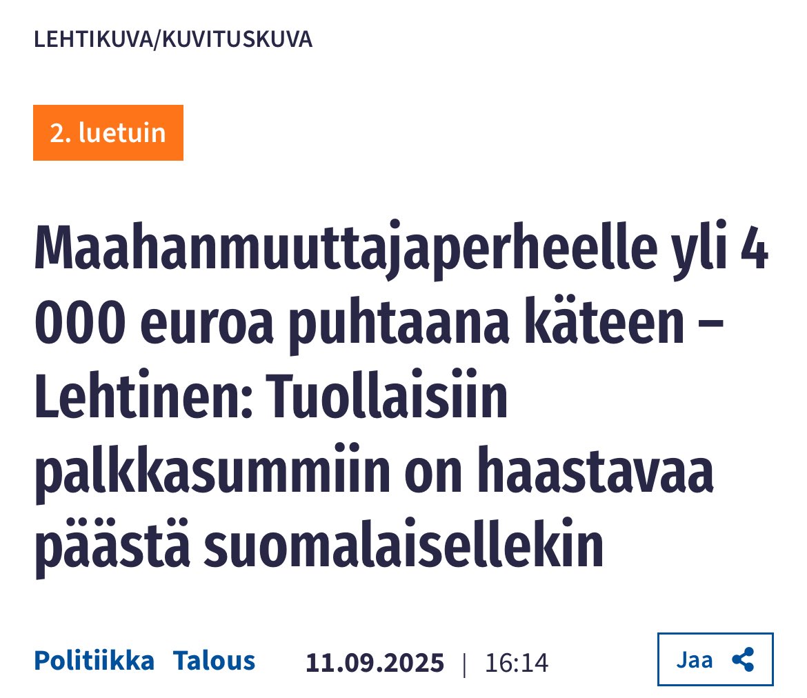”Viiden lapsen perhe saa erilaisina tukina puhtaana käteen lähes 4500,-, minkä lisäksi vuokrat ja sähkö- ja vesilaskut hoidetaan valtion kassasta. Jotta tällainen perhe saisi saman summan käymällä töissä, työssä käyvän vanhemman pitäisi tienata bruttona noin 10 000 euroa.”