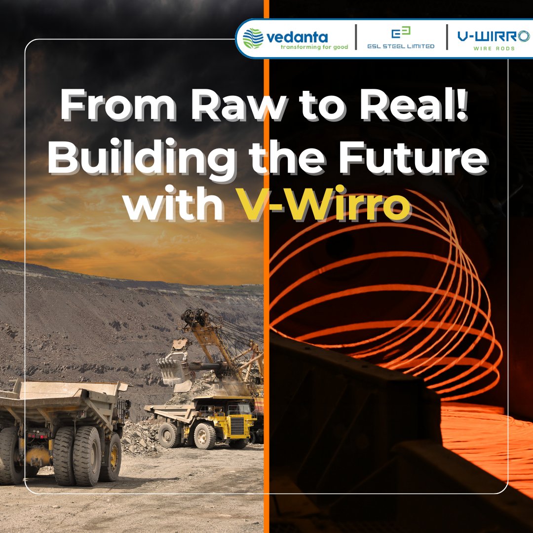 ESLSteelLimited's tweet image. From the spark of raw steel to the strength of tomorrow, V-Wirro wire rods by #ESLSteelLimited power industries, shape infrastructure, and build progress that lasts.

#VWirro #SteelForGenerations #TransformingForGood #DeshKiZarooratonKeLiye #Vedanta #Jharkhand