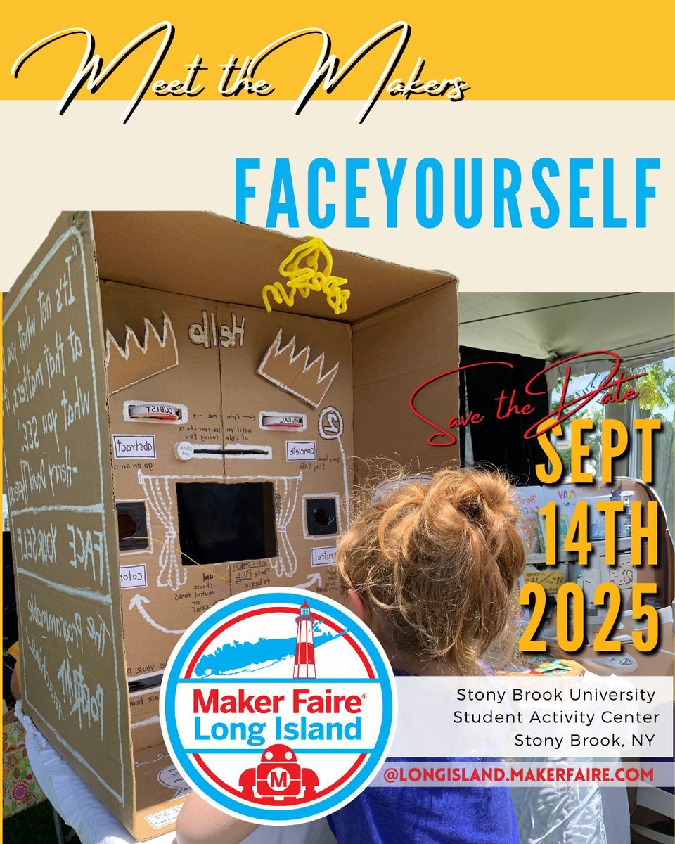🪞 Meet the Makers: FACEYOURSELF
By artist MaryJo Allegra (SLOWWORM) — a programmable portrait machine for slowing down, being seen &amp; celebrated 💫

🎟️ buff.ly/Jn9ykZk

🔗 buff.ly/OlEn1ob

#MeetTheMakers #FACEYOURSELF #ImmersiveArt #MakerFaireLI