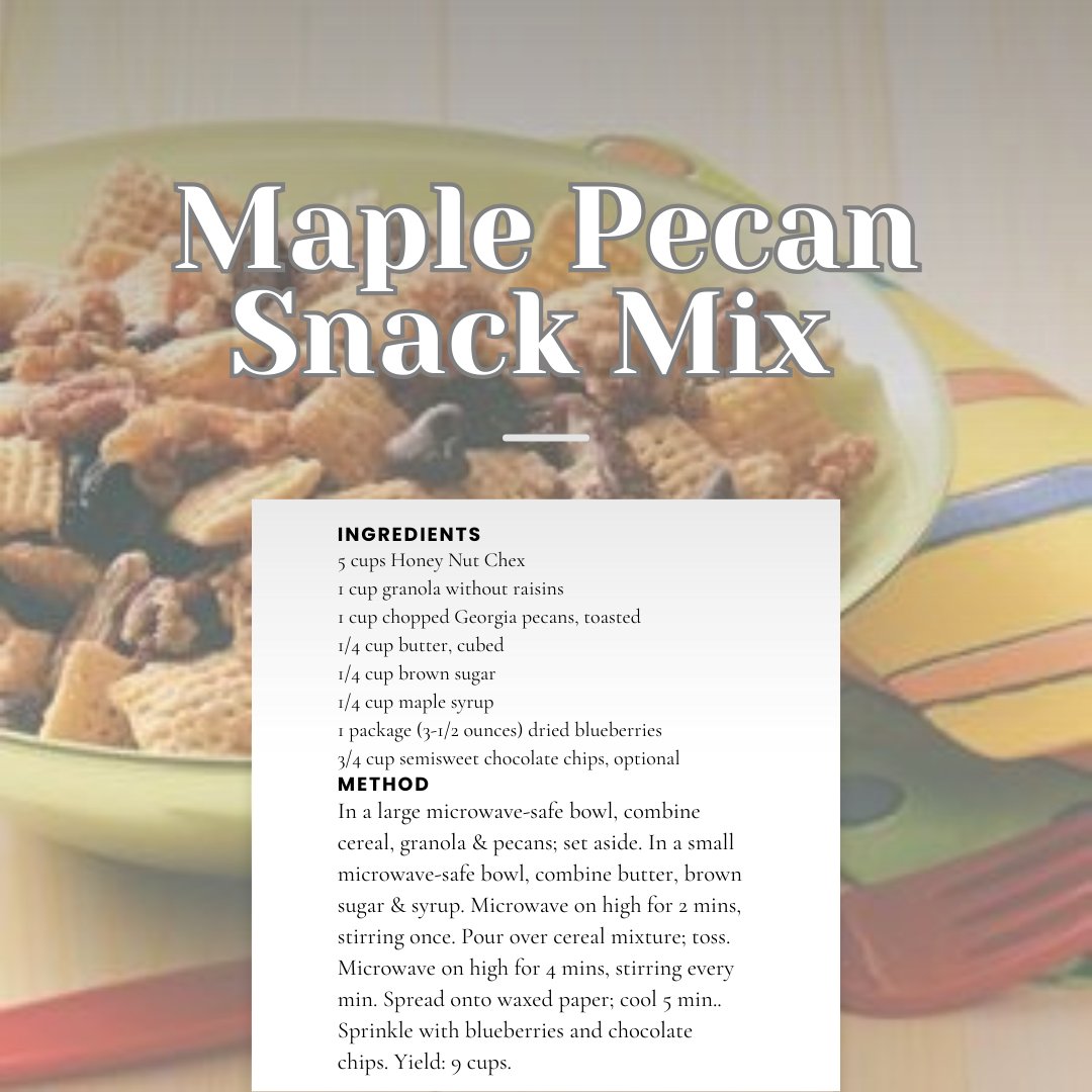 Easy and yummy and oh so sweet. Try this Maple Pecan Snack Mix from @pearsonfarmga!
 It's giving fall vibes.  🍂🍁