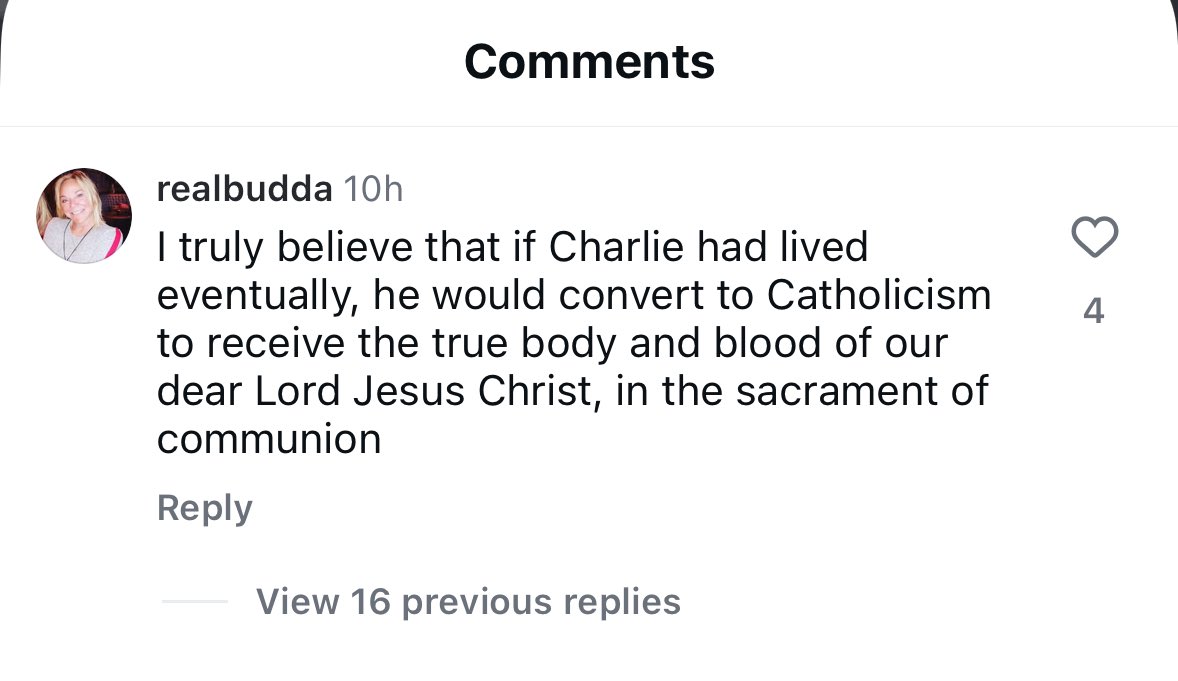 I don’t even know what to say about this .  Is she implying Charlie Kirk is not with Jesus because he wasn’t Catholic?