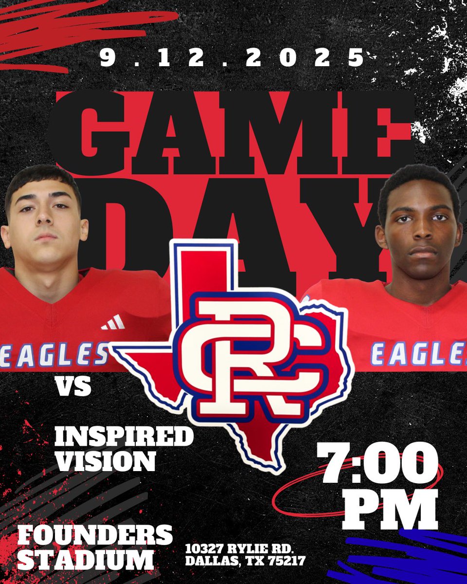 GAMEDAY! 
🏈🦅
🆚 Inspired Vision
🏟️Founders Stadium
⏰7:00 PM
Let’s Go Eagles! 
#riversidepride
<a href="/FWISDAthletics/">FWISD Athletics</a>