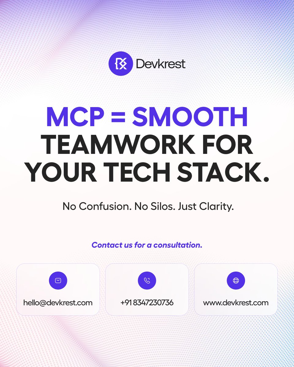 devkrest's tweet image. Adding AI to your stack doesn’t have to mean starting from scratch.
With MCP + LLM, you can plug AI directly into the tools you already use — Slack, Drive, GitHub, and more.

MCP makes AI feel like it was always part of your setup.

#MCPServer #LLM #AIIntegration #Devkrest