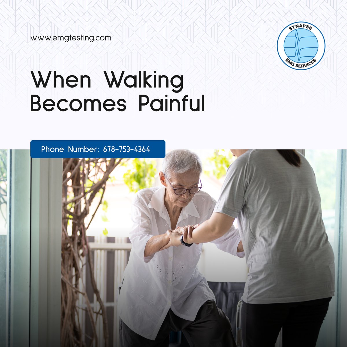 synapseemgsrvcs's tweet image. If walking feels painful, unstable, or weak, it may not just be fatigue or aging. These symptoms could point to nerve or muscle dysfunction, especially in the lower limbs 🧠

#EMGTesting #SnellvilleGA #FootPain #LegWeakness #NerveCare