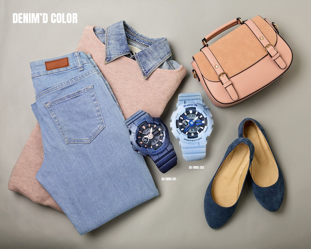 javyscasio's tweet image. Denim’s back in style!
CASIO Baby-G BA-110DC series rocks a 3D-printed denim texture, a true fashion gem! 😉
Pair with jeans, a collared knit, pastel bag, and flats for a chic fall look. 💃
Multi-layered design suits all—match with your partner! 👫
#BabyG #BA110DC #DenimVibes