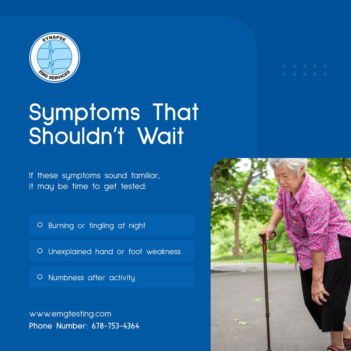 synapseemgsrvcs's tweet image. These warning signs might seem subtle, but they often signal real nerve issues 🚨 Don’t delay—get the right test to understand what your body’s saying 🧠 

#EMGTesting #SnellvilleGA #SymptomAlert #BurningTingling #NerveAwareness