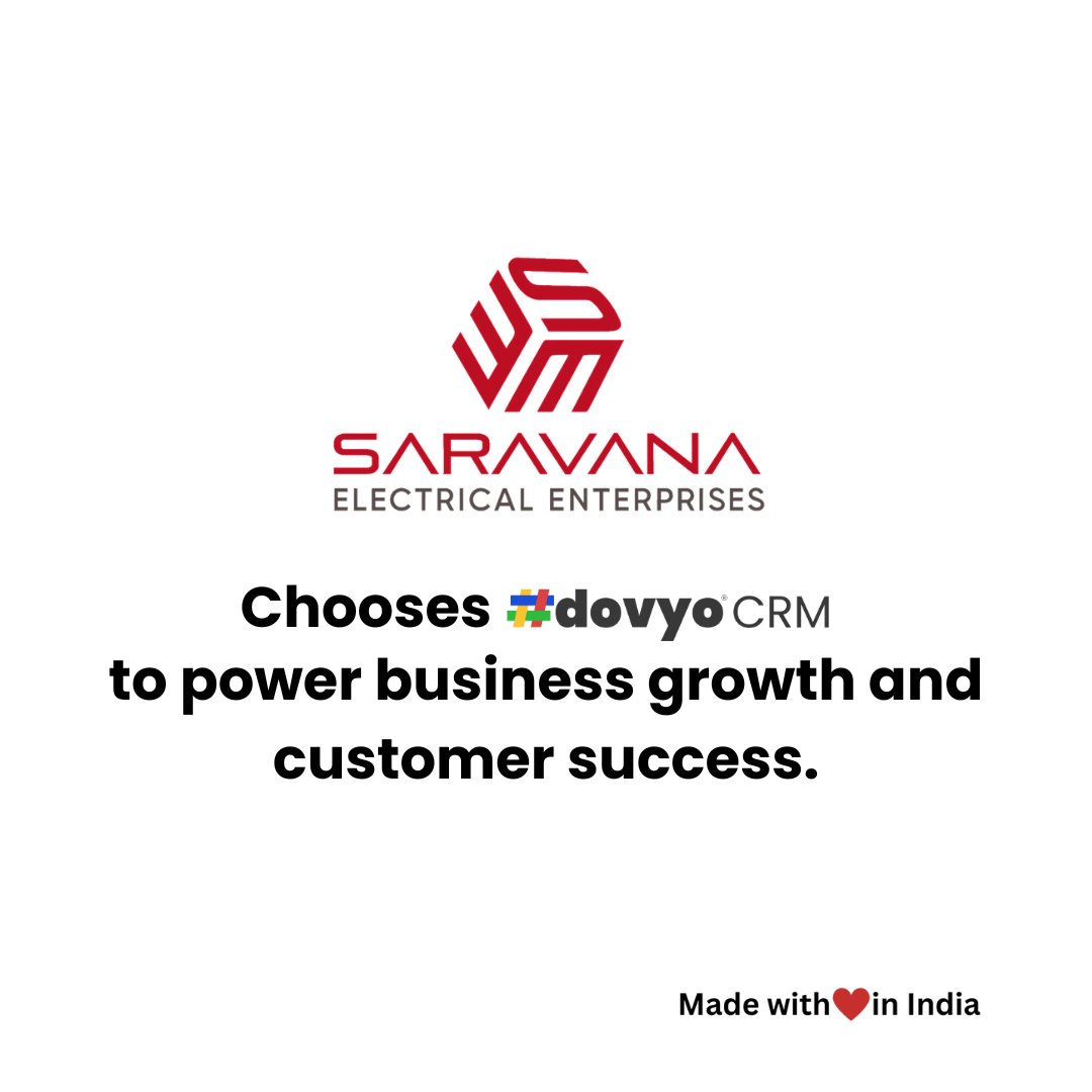dovyotech's tweet image. Saravana Electrical Enterprises hands with #dovyo CRM to elevate customer relationship management, streamline operations, and drive business growth #dovyoCRM, #CRMforbusiness #businessgrowth, #successtogether, #CRM. hashdovyo.com