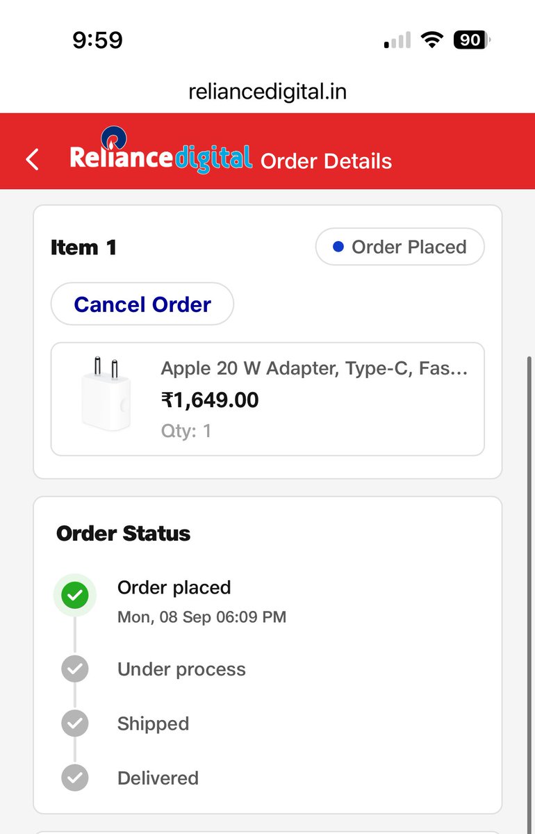 oh_apidiya's tweet photo. @RelianceDigital @RelianceDigital This is unacceptable. Ordered with “delivery by tomorrow” — 3 days later, ZERO updates, ZERO progress. Your site still claims “delivery today.” Stop misleading customers and fix this NOW. Screenshot attached. https://t.co/lQYXN3Kdfa