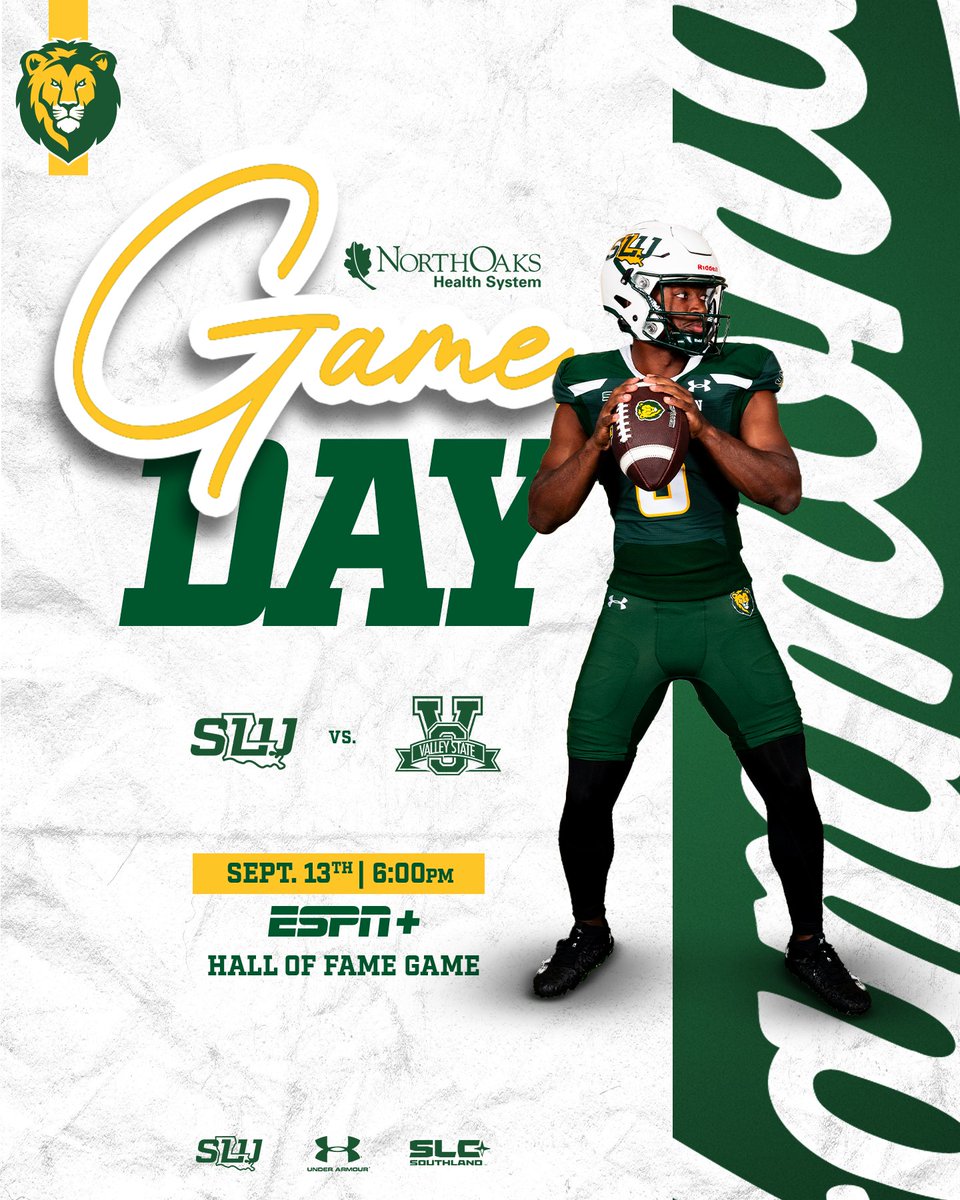 🏈| Game 3 | <a href="/LionUpFootball/">Southeastern Football</a> (1-1) vs. MVSU (0-2) | Hall of Fame Game presented by <a href="/mynorthoaks/">North Oaks Health System</a> 
📍Strawberry Stadium
⏰6 p.m.
📺ESPN+ | bit.ly/LionUpVideo_Ga…
📻Kajun 107.1 FM | The Highway 104.7 FM | The Boss 103.7 FM/1400 AM | bit.ly/LionUpAudio_Ga…
📊bit.ly/LionUpStats_Ga…