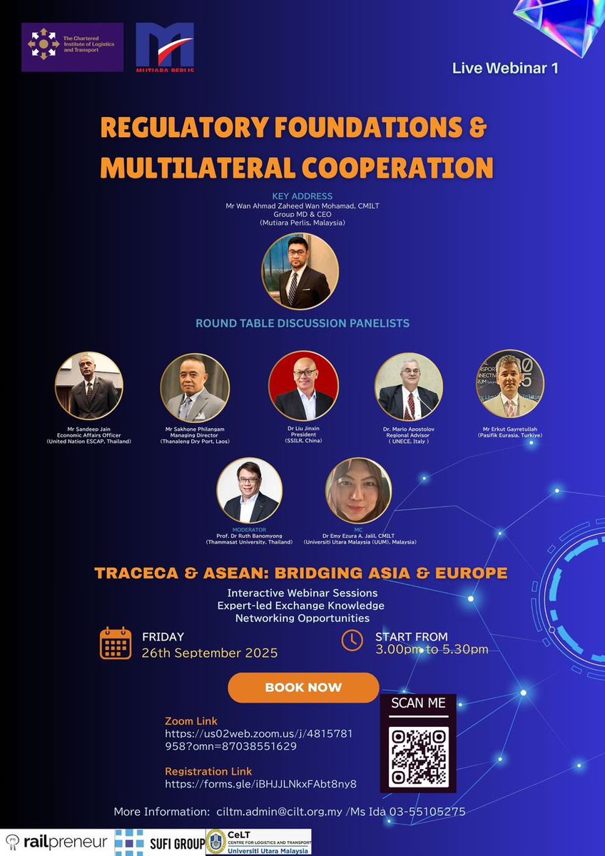 🚆🌏 CILT Malaysia presents Webinar 1 of our special series:
TRACECA &amp; ASEAN – Bridging Asia &amp; Europe

📅 26 Sept 2025 | ⏰ 3PM MYT
💻 Zoom | Roundtable (2.5 hrs)

🔗 Register: forms.gle/7ALPbxVeZHDYpy…

#CILTM #Logistics <a href="/cilt_global/">CILT International</a> #RailFreight #TRACECA #ASEAN #Europe
<a href="/SufiGroup/">Amandeep Sidhu</a>
