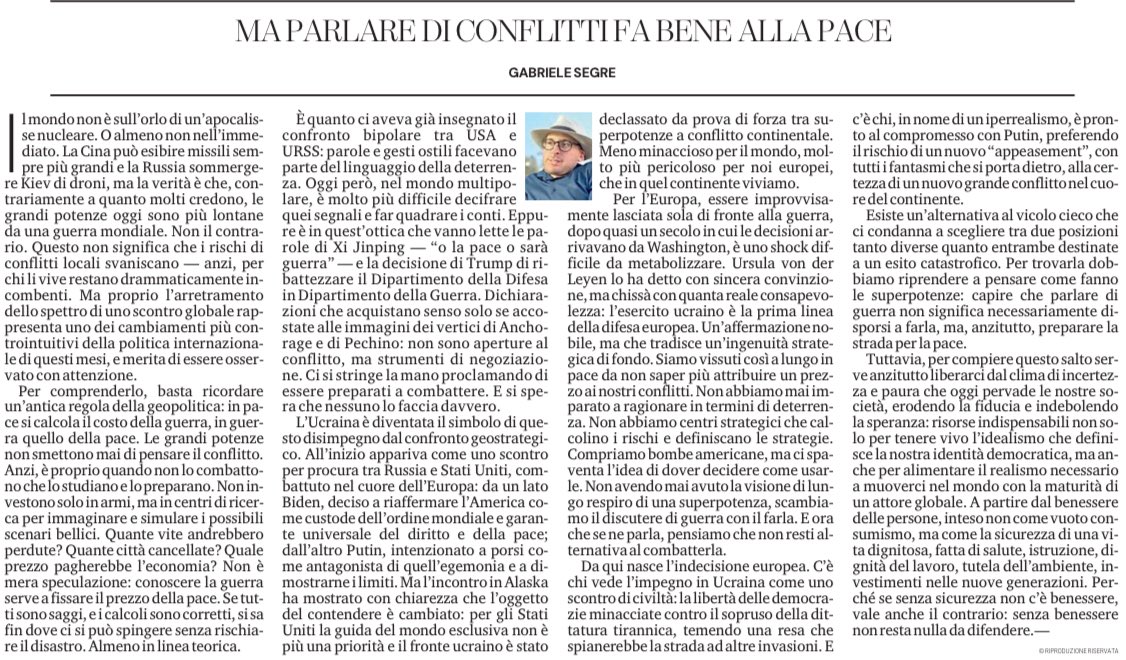 The world is less close to total #war: good news for the #world, much less so for #Europe. I write on this in my piece published this morning on <a href="/LaStampa/">La Stampa</a>.