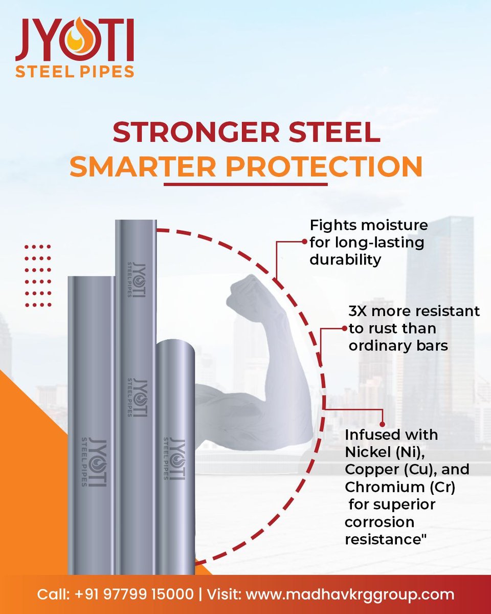 JYOTI_offcial's tweet image. Build with confidence using Jyoti Steel Pipes!
.
📞 +91 97799 15000 | 🌐 madhavkrggroup.com
.
#JyotiSteelPipes #BuiltStrong #SolidFoundations #SteelPipes #ReliableStrength #HarPipemeinBharoseKitaakat #JyotiTMTbars #ReliablePipes #QualityMatters