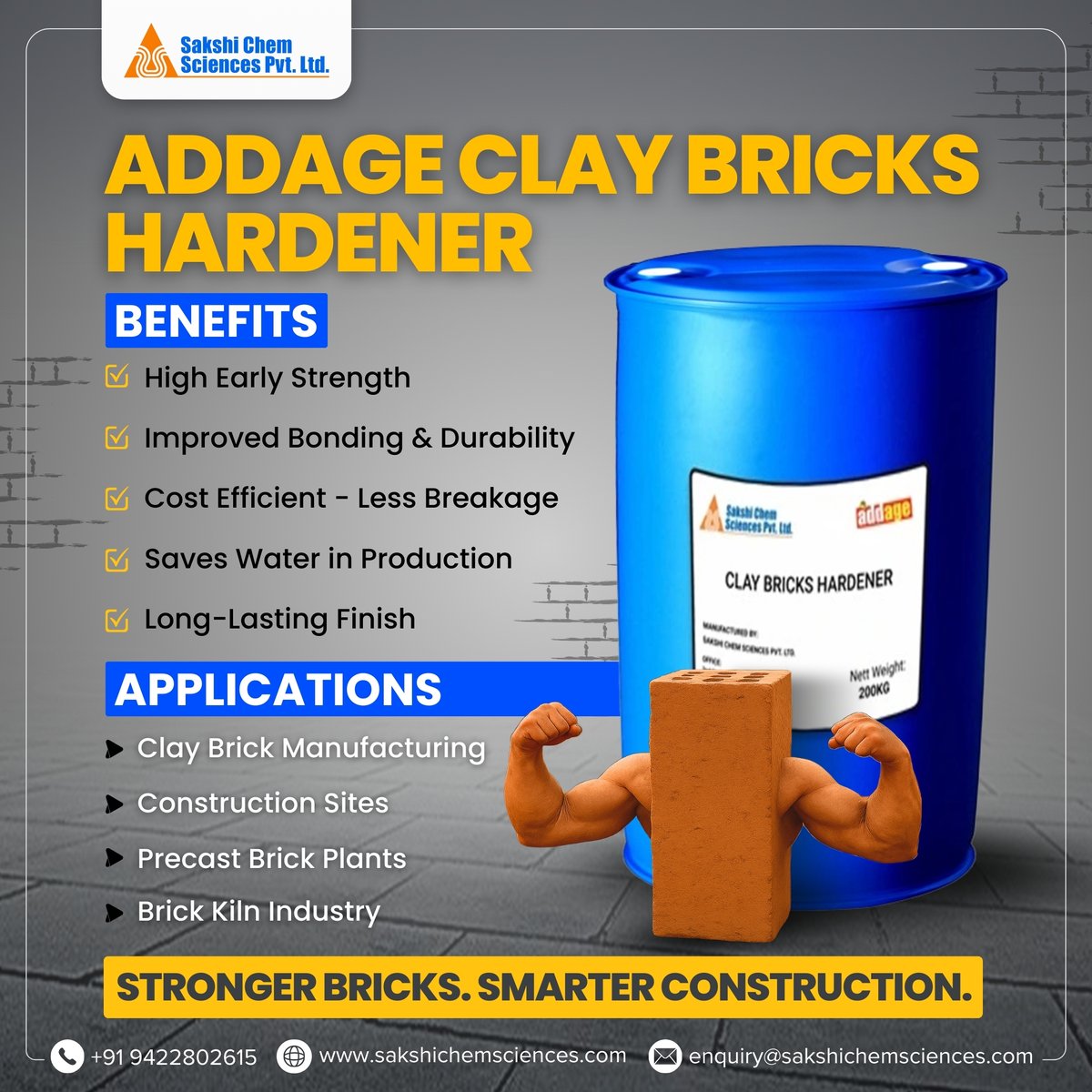 SakshiChemSci's tweet image. Still facing brick breakage issues? ❌ Switch to Addage Clay Bricks Hardener for stronger, reliable clay bricks.
#Addage #ClayBricksHardener #BrickStrength #DurableBricks #ConstructionSolutions #LowBreakage #HighStrength #BrickManufacturing