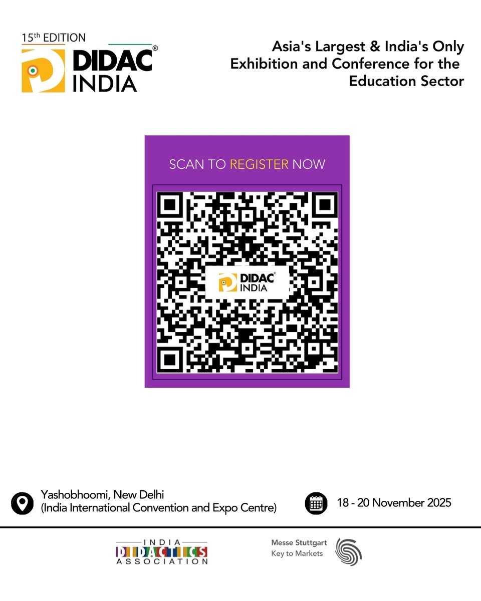 DidacIndia's tweet image. Join us at Didac India to experience live demonstrations, gain actionable insights, and meet the people who are transforming education and training across India and beyond.

Register Now for Free Entry: didacindia.com

#DIDACIndia2025 #EdTechSolutions