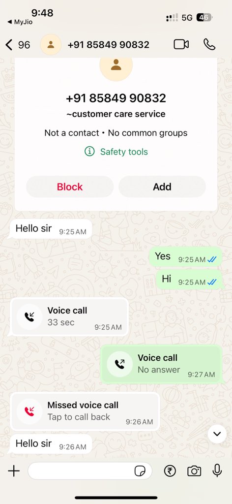 ArvindRitz's tweet photo. @JioCare I received a scam call claiming to be from Jio Fiber regarding a payment refund. The caller asked me to show my debit card and insisted me to pay ₹1 first to get the refund. Is this really from your team? @JioCare @reliancejio https://t.co/HLg39zERpO