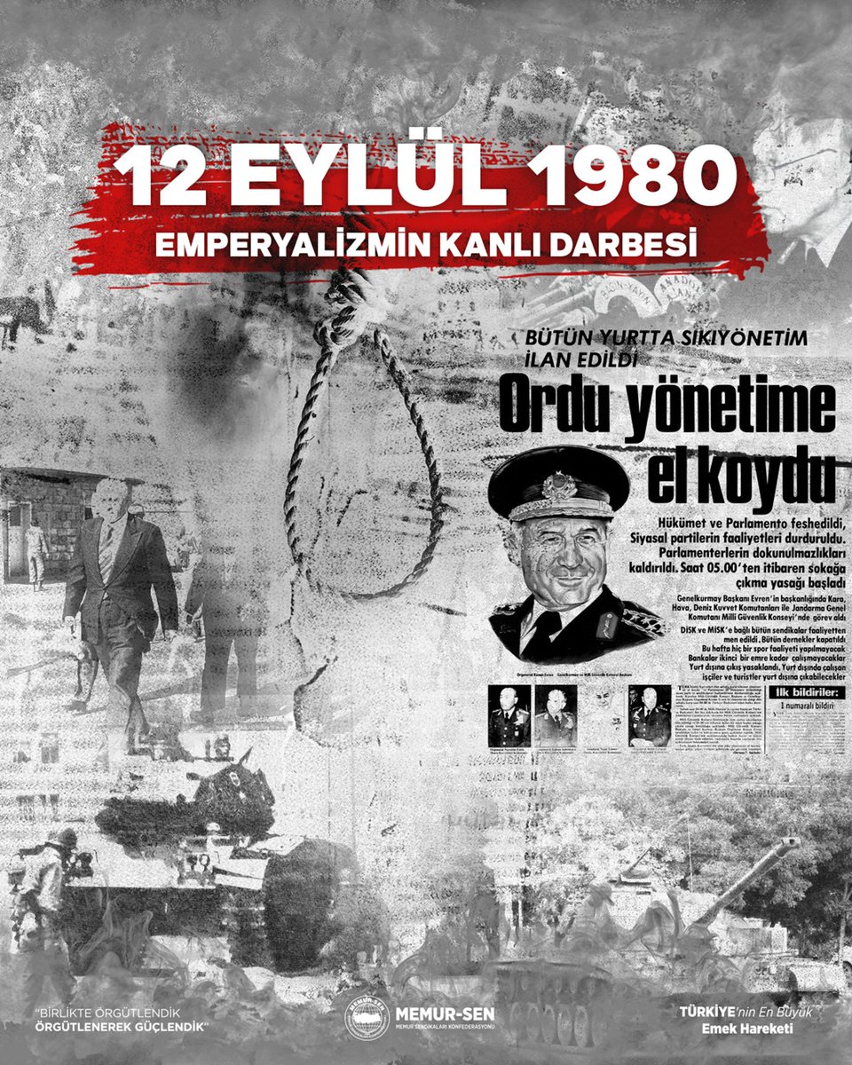 Demokrasi Tarihimizin Kara Lekesi: 12 Eylül 1980

12 Eylül darbesinin üzerinden 45 yıl geçti. Halkın iradesine silah doğrultan, özgürlükleri yok eden, binlerce insanı gözaltına, işkenceye, sürgüne ve idama mahkûm eden bu zihniyeti asla unutmadık, unutturmayacağız.

#12Eylül1980