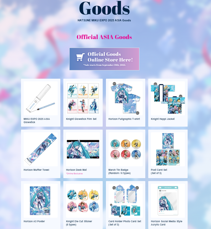 🌐MIKU EXPO 2025 ASIA グッズ🌐

\アジアツアーのグッズラインナップ公開/
詳しくは公式サイトをCHECK✨

▼公式サイト
mikuexpo.com/asia2025/goods…
（※英語のみ）

※現地発送のみ
※会場での販売は予定しておりますが、日本国内への発送は行っておりませんのでご了承ください

#MIKUEXPO2025