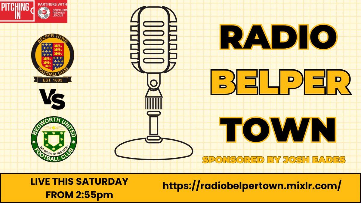 Tomorrow live commentary is back!
<a href="/BelperTownFC/">𝗕𝗲𝗹𝗽𝗲𝗿 𝗧𝗼𝘄𝗻 | 𝟣𝟪𝟪𝟥</a>  vs <a href="/bedworth_united/">Bedworth United FC</a> in the Pitching In Northern Premier League Midlands.
Tune in from 14:55 for all of the action live from The Raygar Stadium.