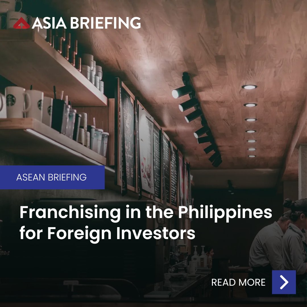 AsiaBriefing's tweet image. #Franchise deals in the #Philippines are treated as Technology Transfer Arrangements under the #IPCode. Compliance &amp;amp; clear disclosure (financials, fees, renewal terms) build trust, ease financing &amp;amp; ensure enforceability.

Discover more ⤵️
ow.ly/e4JJ50WUkYo