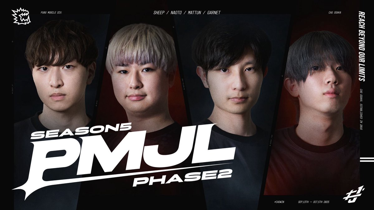 CAG OSAKA (@cyclops_osaka) on Twitter photo PUBG MOBILE JAPAN LEAGUE
SEASON5 PHASE2
_______________
🗓9/13(土) Day1 START
📺 youtube.com/live/XQtjgbTNq…
🔫Roster
- Naoto <a href="/RtyG_/">Naoto PUBGM</a>
- Mattun <a href="/Mattun_PUBG/">Mattun/CAG OSAKA</a>
- Garnet <a href="/Garnet_pubg/">CAG Garnet</a>
- Sheep <a href="/Sheep_gg/">Sheep🐑</a>
公式Xのフォローと #CAGWIN PUBG MOBILE JAPAN LEAGUE
SEASON5 PHASE2
_______________
🗓9/13(土) Day1 START
📺 youtube.com/live/XQtjgbTNq…
🔫Roster
- Naoto <a href="/RtyG_/">Naoto PUBGM</a>
- Mattun <a href="/Mattun_PUBG/">Mattun/CAG OSAKA</a>
- Garnet <a href="/Garnet_pubg/">CAG Garnet</a>
- Sheep <a href="/Sheep_gg/">Sheep🐑</a>
公式Xのフォローと #CAGWIN