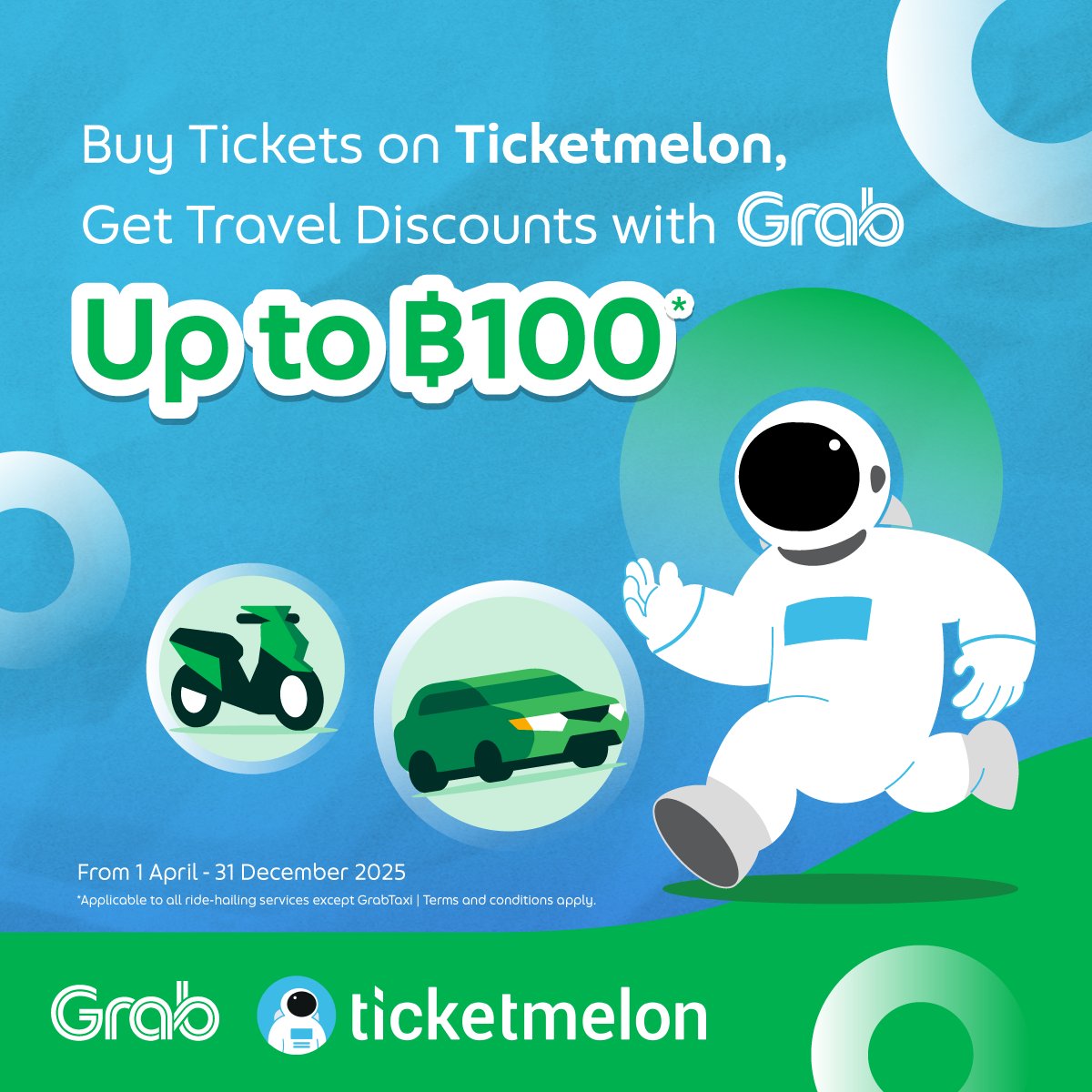 🎉 Ticketmelon x Grab = more perks!
Book any ticket (free or paid) and get up to ฿100 off Grab rides.

✔️ Valid for events in Thailand
✔️ Code sent via email same week
✔️ Ends 31 Dec 2025

*T&amp;Cs apply

#Ticketmelon #GrabTH