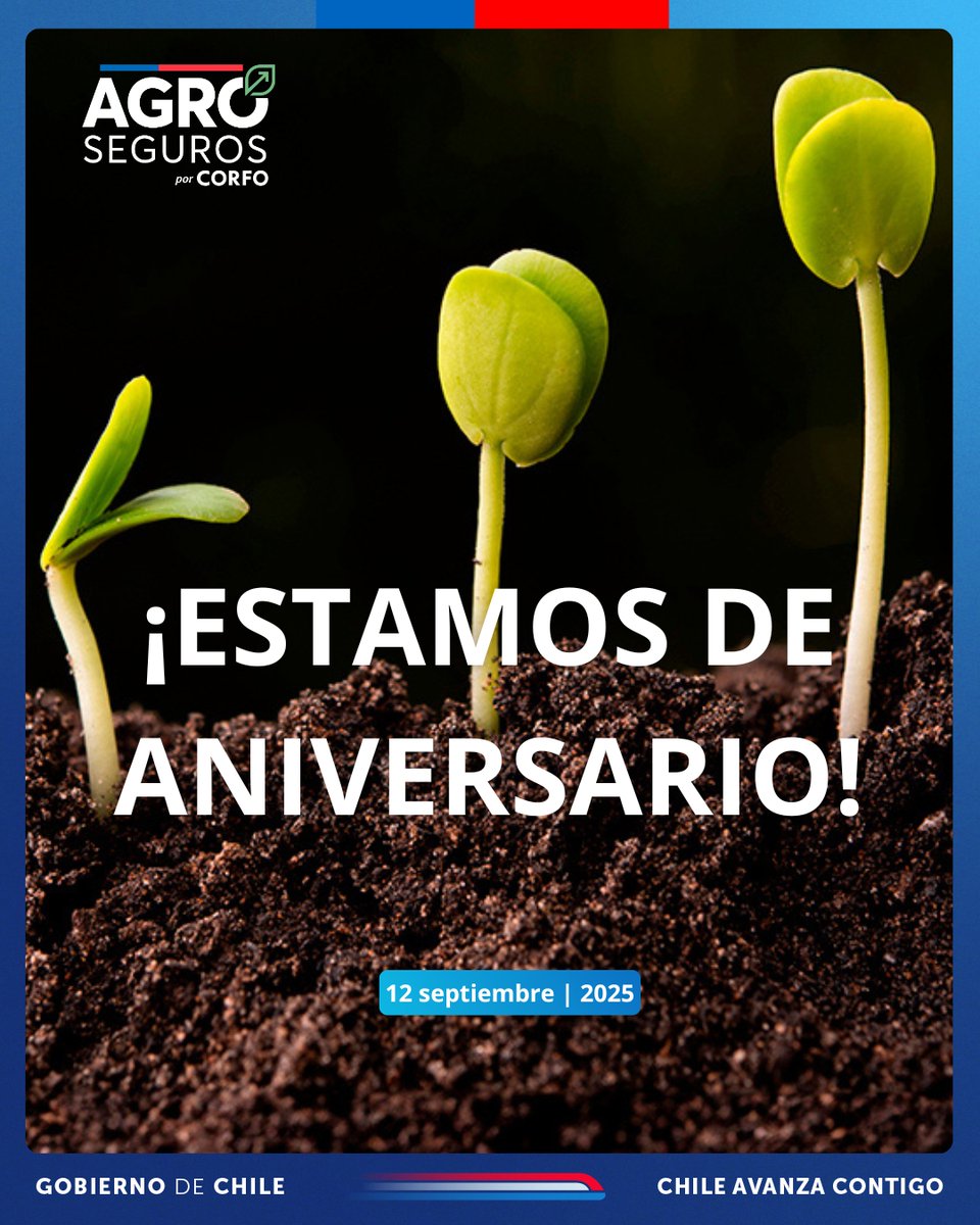 🥳AGROSEGUROS: 25 AÑOS 
Más de dos décadas, protegiendo a los/as agricultores con subsidios a la contratación de los seguros  individuales y colectivos; y seguiremos trabajando para aportar al crecimiento y a la resiliencia del sector agrícola en Chile.
 
 ¡Seguridad para crecer!