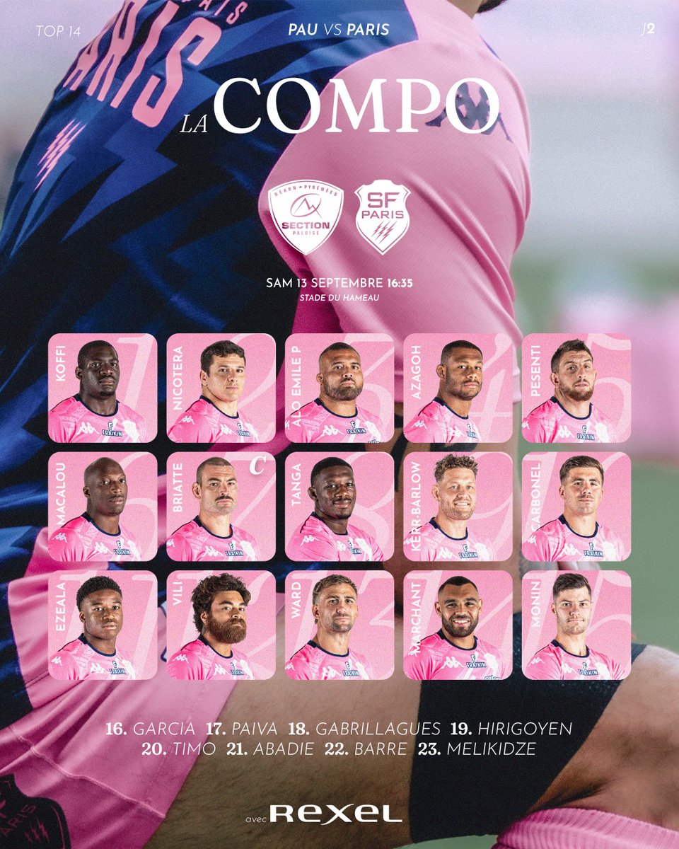 🌸 𝙇𝘼 𝘾𝙊𝙈𝙋𝙊

Découvrez les 23 Parisiens alignés pour la 2e journée de Top 14 face à Pau, samedi à 16:35 💥

#SPSFP | avec ℝ𝕖𝕩𝕖𝕝