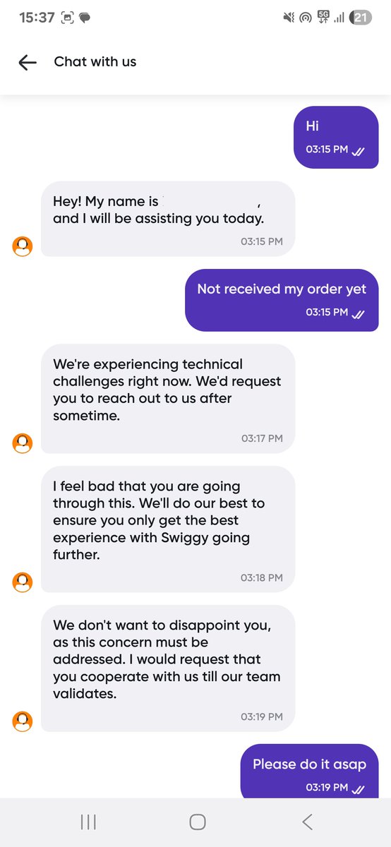MungiManas's tweet photo. @Swiggy i ordered products from insta mart on 12:18 pm and not delivered till now. When reacing out to customer care they asked me to reach out after 96 hrs. This is extremely frustrating and never using swiggy from now. #swiggy #delivery https://t.co/ttxxP64JO3