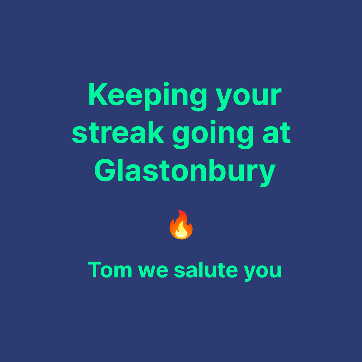 DailyGogen's tweet image. Tom kept his Daily Gogen streak going at @glastonbury! How far would you go to maintain your streak?