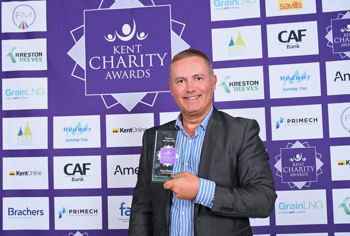 loveyfoundation's tweet photo. 🏆Congratulations🏆 to our Chair of Trustees @_danvalentine for winning the award for "Trustee of the Year 2025" at last night's @KentAwards.

This prestigious award is a real honour for Lovey Foundation UK.

It's been a team effort! Thanks to all our volunteers, donors &amp; funders https://t.co/jKJzesgmE7