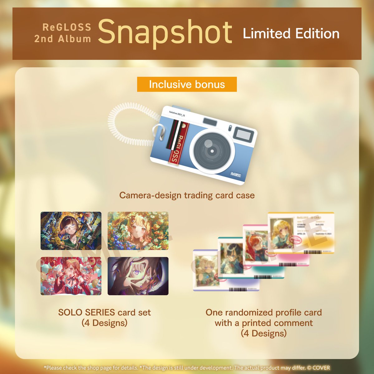 hololive_En's tweet photo. ◢◤￣￣￣￣￣￣￣￣￣￣￣￣￣￣￣￣￣￣
　　#ReGLOSS  2nd Album『Snapshot』
＿＿＿＿＿＿＿＿＿＿＿＿＿＿＿＿＿＿◢◤

Out on November 12, 2025!
The limited edition of the album comes with special contents✨️

☑️A special CD blister pack
☑️Camera-design trading card case
☑️SOLO https://t.co/9Xbo3A68qs