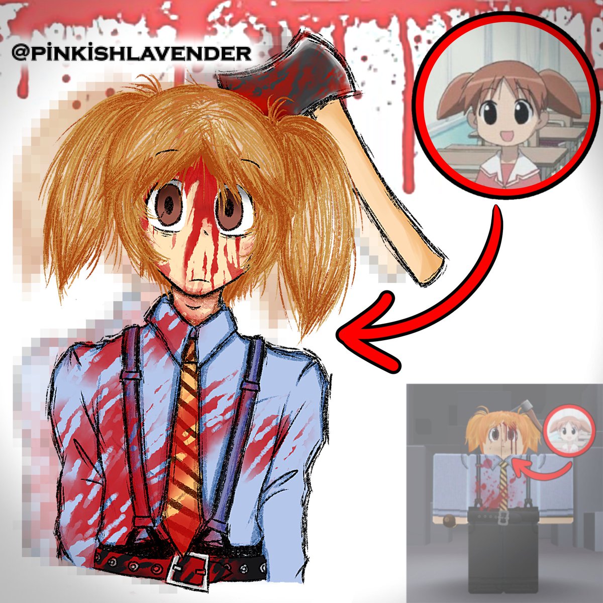LavenderAnims's tweet image. &quot;Ah, let&apos;s see Chiyo-chan&apos;s card!&quot;

🪓🩸

[ #robloxavatar #drawing #azumangadaioh  #americanpsycho ]