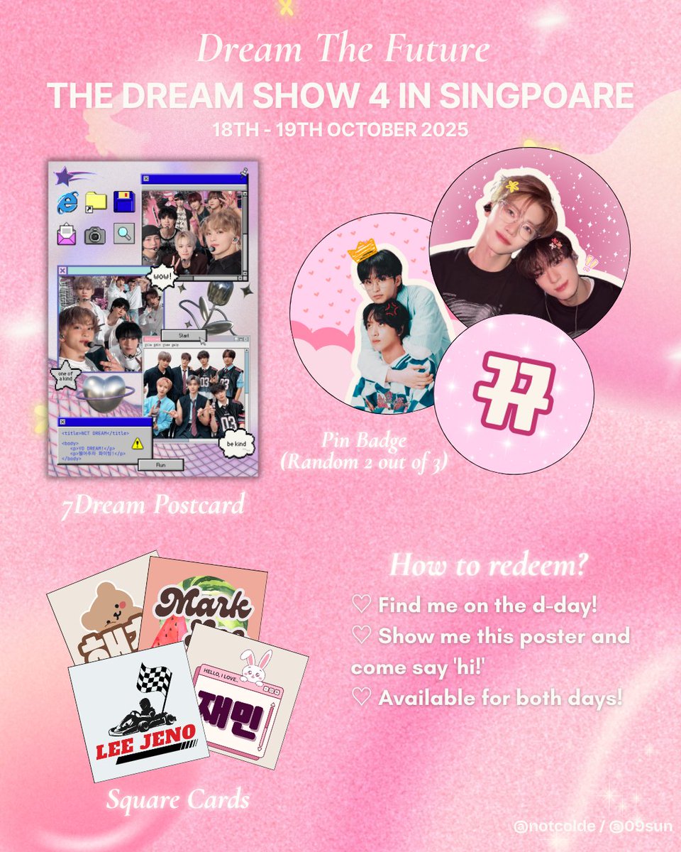 notcolde's tweet photo. ⋆⭒˚.⋆ freebies for tds4 in sg ⋆⭒˚.⋆

details for collection:
ᯓ★ 18th - 19th oct 2025 
ᯓ★ sg indoor stadium
ᯓ★ limited qty available
ᯓ★ show me this poster to redeem!

see you! 🤭 #TDS4inSG #NCTDREAM_THEDREAMSHOW4_SINGAPORE https://t.co/MRe0ROkGiG