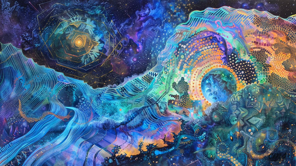 CyberMonkSt's tweet image. The universe is not silent; it sings in waves of color and spirals of light. Every star is a note, every planet a drum.
#AIart #CosmicVision #PsychedelicArt #DigitalMyth