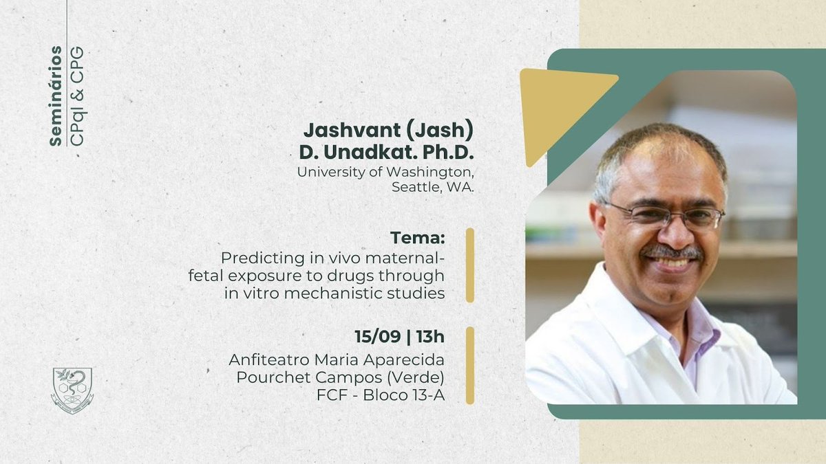 BibliotecaCQ's tweet image. Seminário: "Predicting in vivo maternal-fetal exposure to drugs through in vitro mechanistic studies"
15/09 - 13h00
Auditório verde - Bloco 13A
@FCFUSP @iq_usp #medicamentos #estudos #pesquisa #invitro #seminário