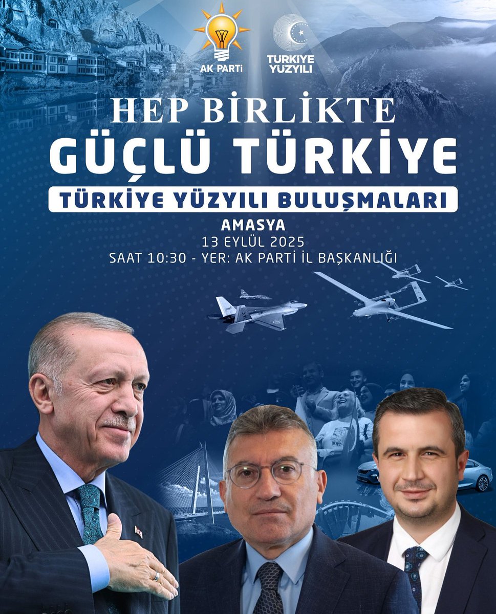 avgalipuzun's tweet photo. Birlikten doğan gücümüzle, Türkiye’nin her köşesinde aynı azim ve kararlılıkla #TürkiyeYüzyılıBuluşmaları devam ediyor…

13.09.2025 (Yarın )  TBMM Ak Parti Grup Başkanımız Sn .@avabdullahguler  Amasya’da ..

13.09.2025(Yarın )Saat 10:30 ‘da Tüm Hemşerilerimizi Ak Parti İl Başkanlığımıza Bekliyoruz