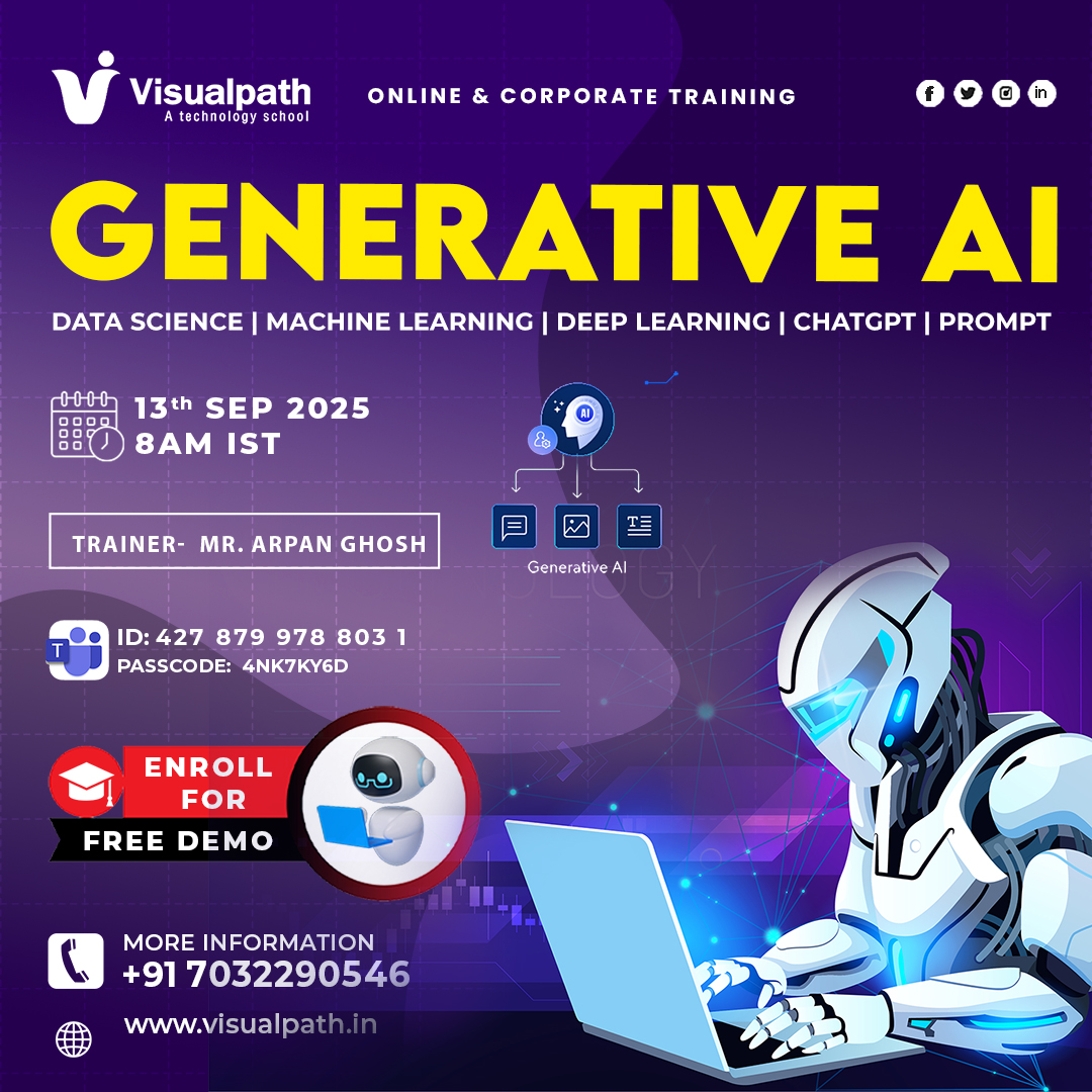 anikasharma98's tweet photo. ๐ FREE Live Demo โ Generative AI Course
Explore the power of GenAI with expert Mr. Arpan Ghosh!
๐
13 Sept 2025 | ๐ 8:00 AM IST
๐ Join: https://t.co/WQ50hksOhT
๐ 427 879 978 803 1 | ๐ 4nk7ky6D
#GenerativeAI #freedemo #AIWorkshop #visualpath https://t.co/8FEUzarVeA