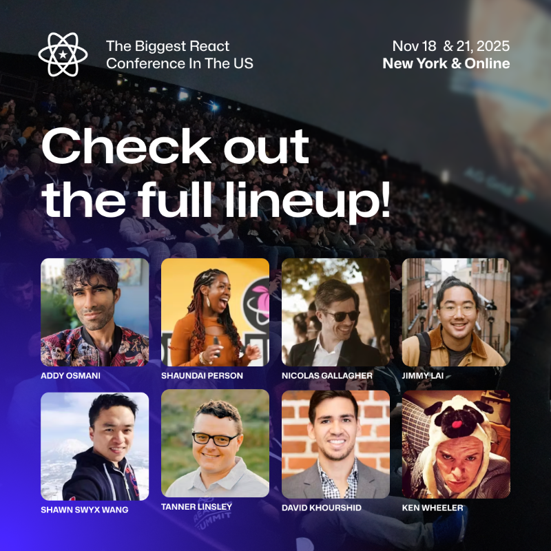 ReactSummit's tweet photo. 😎The full lineup is out! Meet the React &amp; related core teams, explore the latest AI and full-stack trends at React Summit US — all next to the Statue of Liberty.

Secure your spot for Nov 18 &amp; 21!