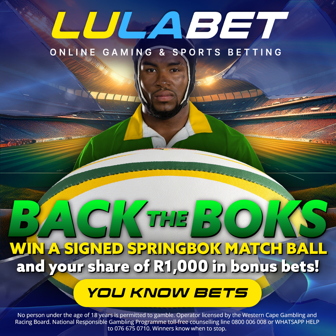 💚 BACK THE BOKS 💚

Bet on The Rugby Championship and stand to WIN a Siya Kolisi signed match ball plus a share of R1,000 in Free Bets! 🏉

All Blacks 🖤 1.60 🆚 2.60 💚 Springboks

Read more &amp; bet now 👉 bit.ly/4go2QLd

🔞 18+ Only
📅 Valid 14 Aug - 4 Oct

#LulaBet